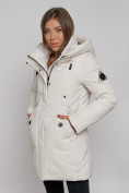 Купить Зимняя женская куртка молодежная с капюшоном бежевого цвета 589003B, фото 12