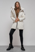 Купить Зимняя женская куртка молодежная с капюшоном бежевого цвета 589003B, фото 13
