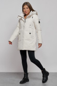 Купить Зимняя женская куртка молодежная с капюшоном бежевого цвета 589003B, фото 2