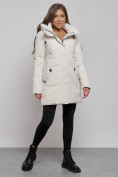 Купить Зимняя женская куртка молодежная с капюшоном бежевого цвета 589003B, фото 3