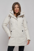 Купить Зимняя женская куртка молодежная с капюшоном бежевого цвета 589003B, фото 8