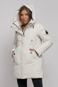 Купить Зимняя женская куртка молодежная с капюшоном бежевого цвета 589003B, фото 9