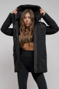 Купить Зимняя женская куртка молодежная с капюшоном черного цвета 589003Ch, фото 12