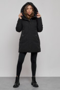 Купить Зимняя женская куртка молодежная с капюшоном черного цвета 589003Ch, фото 5