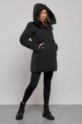 Купить Зимняя женская куртка молодежная с капюшоном черного цвета 589003Ch, фото 6