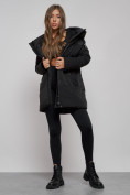 Купить Зимняя женская куртка молодежная с капюшоном черного цвета 589003Ch, фото 9