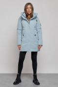 Купить Зимняя женская куртка молодежная с капюшоном голубого цвета 589003Gl