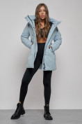 Купить Зимняя женская куртка молодежная с капюшоном голубого цвета 589003Gl, фото 10