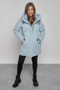 Купить Зимняя женская куртка молодежная с капюшоном голубого цвета 589003Gl, фото 11