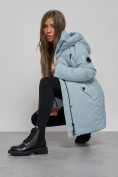 Купить Зимняя женская куртка молодежная с капюшоном голубого цвета 589003Gl, фото 12