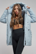 Купить Зимняя женская куртка молодежная с капюшоном голубого цвета 589003Gl, фото 13