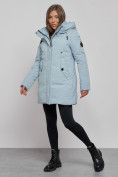 Купить Зимняя женская куртка молодежная с капюшоном голубого цвета 589003Gl, фото 2