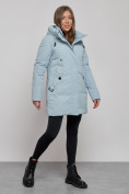 Купить Зимняя женская куртка молодежная с капюшоном голубого цвета 589003Gl, фото 3