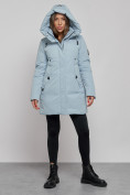 Купить Зимняя женская куртка молодежная с капюшоном голубого цвета 589003Gl, фото 5