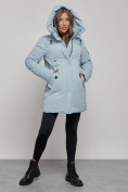 Купить Зимняя женская куртка молодежная с капюшоном голубого цвета 589003Gl, фото 6