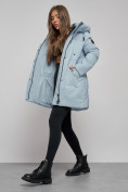 Купить Зимняя женская куртка молодежная с капюшоном голубого цвета 589003Gl, фото 7