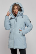 Купить Зимняя женская куртка молодежная с капюшоном голубого цвета 589003Gl, фото 8