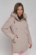 Купить Зимняя женская куртка молодежная с капюшоном коричневого цвета 589003K, фото 10