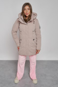 Купить Зимняя женская куртка молодежная с капюшоном коричневого цвета 589003K, фото 11