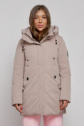 Купить Зимняя женская куртка молодежная с капюшоном коричневого цвета 589003K, фото 12