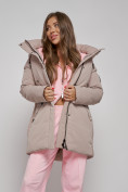 Купить Зимняя женская куртка молодежная с капюшоном коричневого цвета 589003K, фото 13