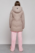 Купить Зимняя женская куртка молодежная с капюшоном коричневого цвета 589003K, фото 4