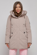 Купить Зимняя женская куртка молодежная с капюшоном коричневого цвета 589003K, фото 8