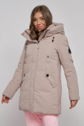Купить Зимняя женская куртка молодежная с капюшоном коричневого цвета 589003K, фото 9