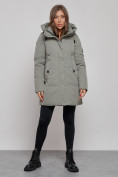 Купить Зимняя женская куртка молодежная с капюшоном цвета хаки 589003Kh