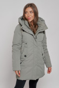 Купить Зимняя женская куртка молодежная с капюшоном цвета хаки 589003Kh, фото 10