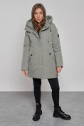 Купить Зимняя женская куртка молодежная с капюшоном цвета хаки 589003Kh, фото 11
