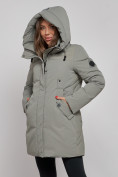 Купить Зимняя женская куртка молодежная с капюшоном цвета хаки 589003Kh, фото 14