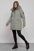 Купить Зимняя женская куртка молодежная с капюшоном цвета хаки 589003Kh, фото 2