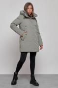Купить Зимняя женская куртка молодежная с капюшоном цвета хаки 589003Kh, фото 3