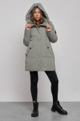 Купить Зимняя женская куртка молодежная с капюшоном цвета хаки 589003Kh, фото 5