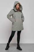 Купить Зимняя женская куртка молодежная с капюшоном цвета хаки 589003Kh, фото 6