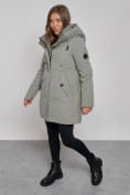 Купить Зимняя женская куртка молодежная с капюшоном цвета хаки 589003Kh, фото 7