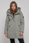 Купить Зимняя женская куртка молодежная с капюшоном цвета хаки 589003Kh, фото 8