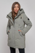 Купить Зимняя женская куртка молодежная с капюшоном цвета хаки 589003Kh, фото 9