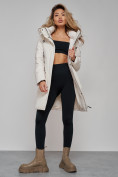 Купить Зимняя женская куртка молодежная с капюшоном бежевого цвета 589006B, фото 17