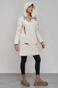 Купить Зимняя женская куртка молодежная с капюшоном бежевого цвета 589006B, фото 19