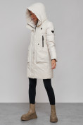 Купить Зимняя женская куртка молодежная с капюшоном бежевого цвета 589006B, фото 20