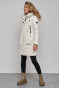 Купить Зимняя женская куртка молодежная с капюшоном бежевого цвета 589006B, фото 3