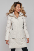 Купить Зимняя женская куртка молодежная с капюшоном бежевого цвета 589006B, фото 6
