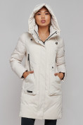Купить Зимняя женская куртка молодежная с капюшоном бежевого цвета 589006B, фото 7