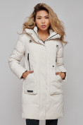 Купить Зимняя женская куртка молодежная с капюшоном бежевого цвета 589006B, фото 9