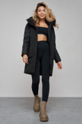 Купить Зимняя женская куртка молодежная с капюшоном черного цвета 589006Ch, фото 16