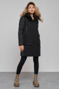 Купить Зимняя женская куртка молодежная с капюшоном черного цвета 589006Ch, фото 2