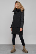 Купить Зимняя женская куртка молодежная с капюшоном черного цвета 589006Ch, фото 3