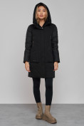 Купить Зимняя женская куртка молодежная с капюшоном черного цвета 589006Ch, фото 5